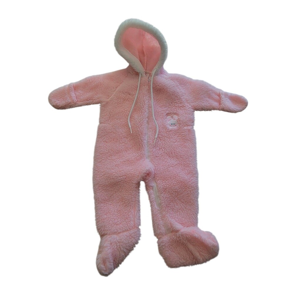Vintage Cuddle Time Girls 0-6 Months Pink Fleece One Piece Winter Wear
